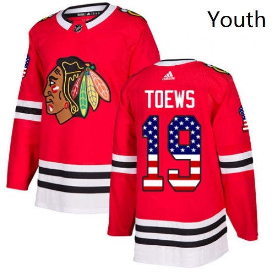 Youth Adidas Chicago Blackhawks 19 Jonathan Toews Authentic Red USA Flag Fashion NHL Jersey